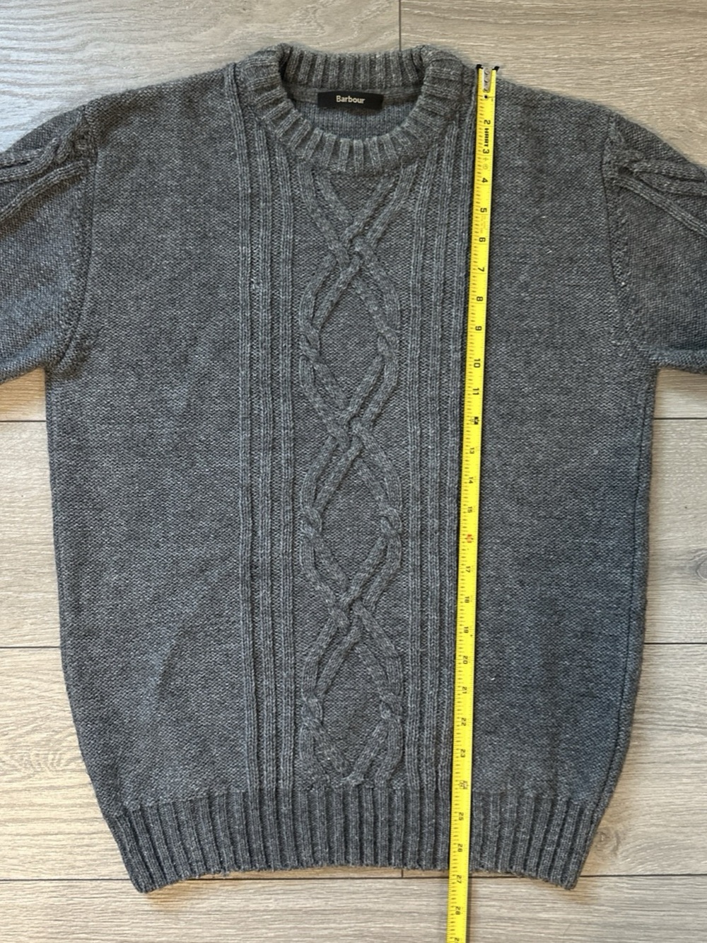 BARBOUR Men’s Size M Charcoal Grey Bedale Chunky Cable knit Sweater - Picture 9 of 11